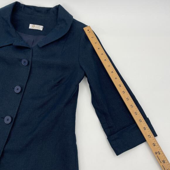 IRISH LINEN Jacket 3/4 Sleeve Lined Size 8 Blue Grey Button Front Long Line - Picture 9 of 9